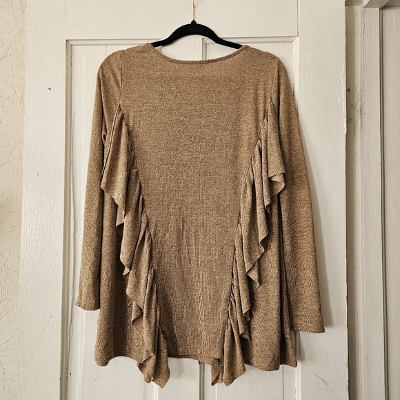 Easel Women’s Ruffled Sweater Tunic Gold Size Medium, Boho, Ruffled - Picture 3 of 5